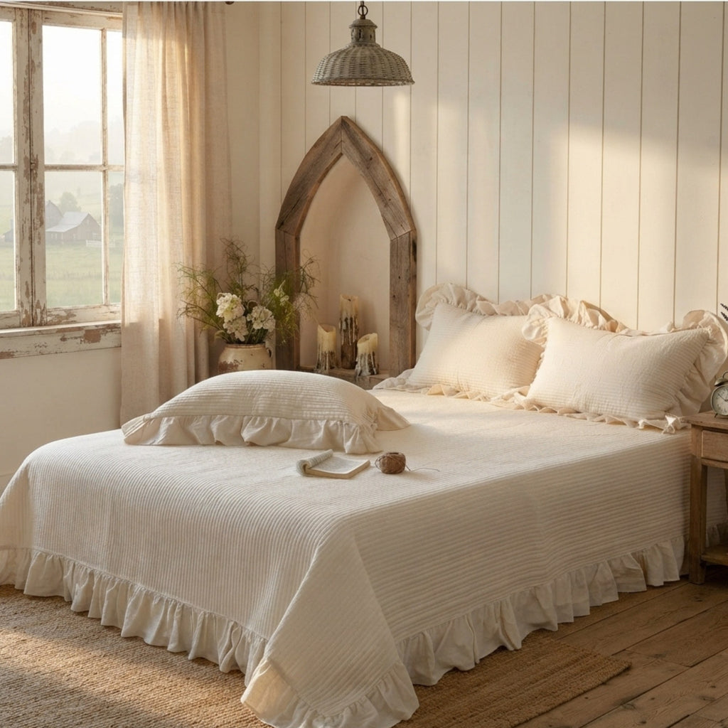 Cotton Linen Ruffle Bedspread Set
