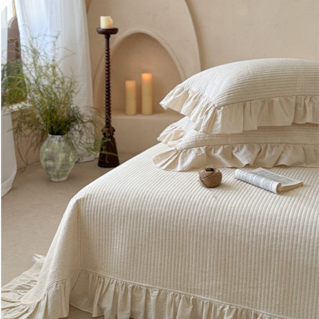 Cotton Linen Ruffle Bedspread Set