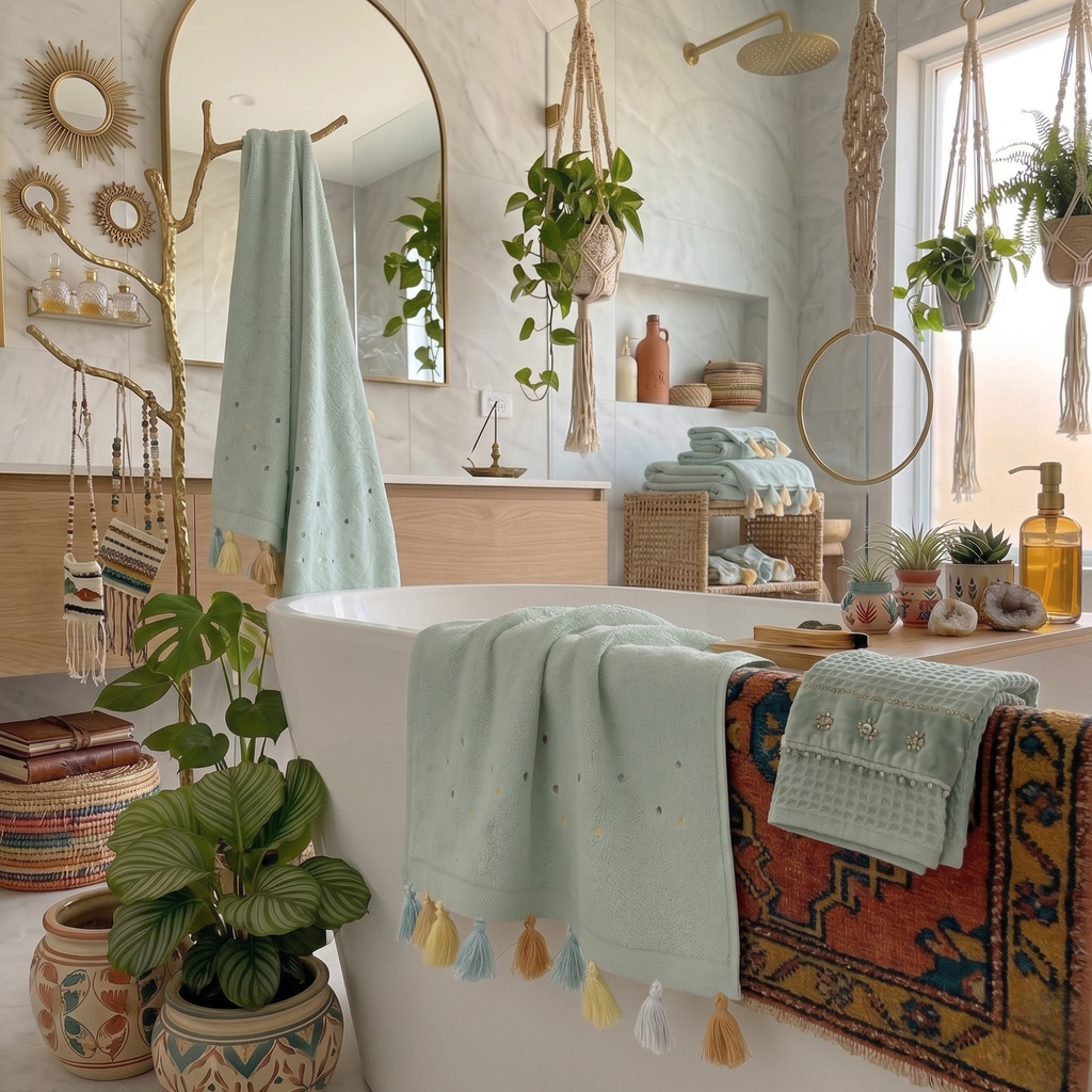 Textured Cotton Bath Towel with Tassels – Quiet Luxury Spa Decor