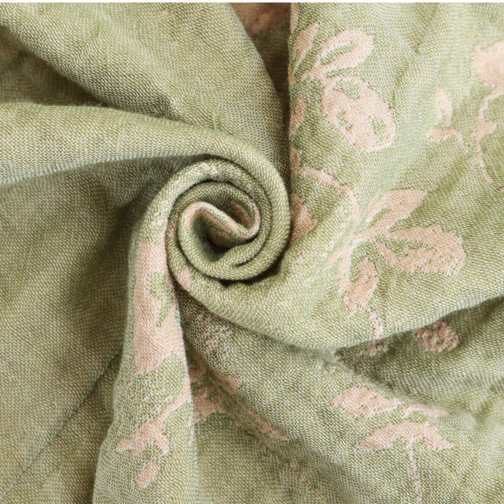Sage Green Floral Cotton Throw – Relaxed Scandinavian Boho Decor