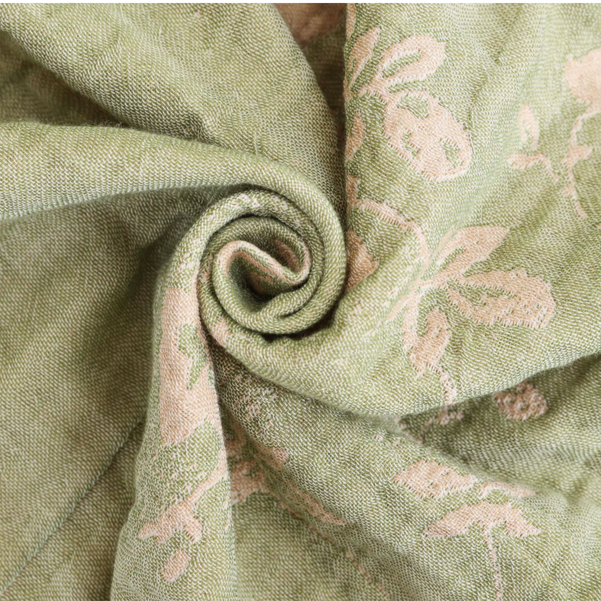 Sage Green Floral Cotton Throw – Relaxed Scandinavian Boho Decor