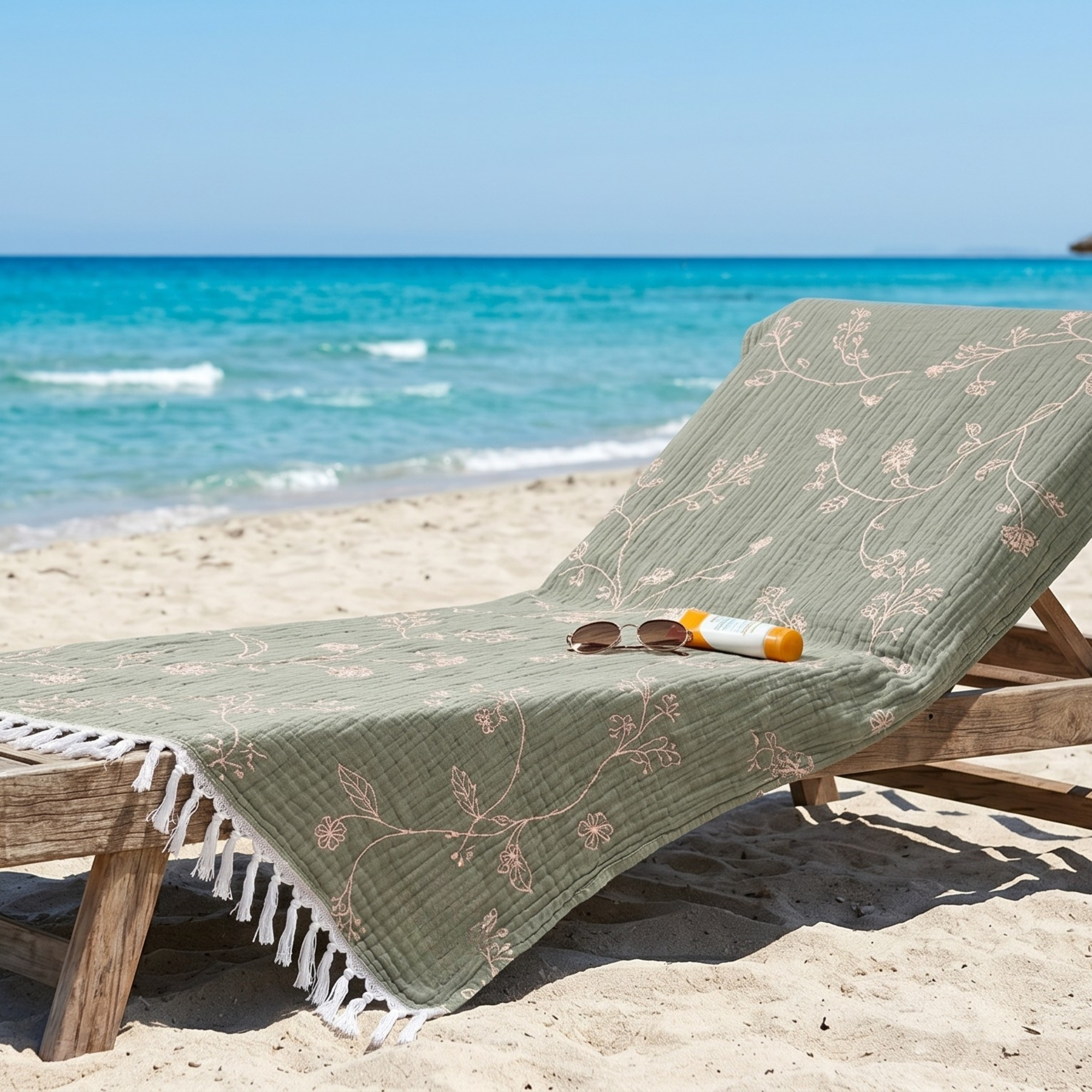 Sage Green Floral Cotton Throw – Relaxed Scandinavian Boho Decor