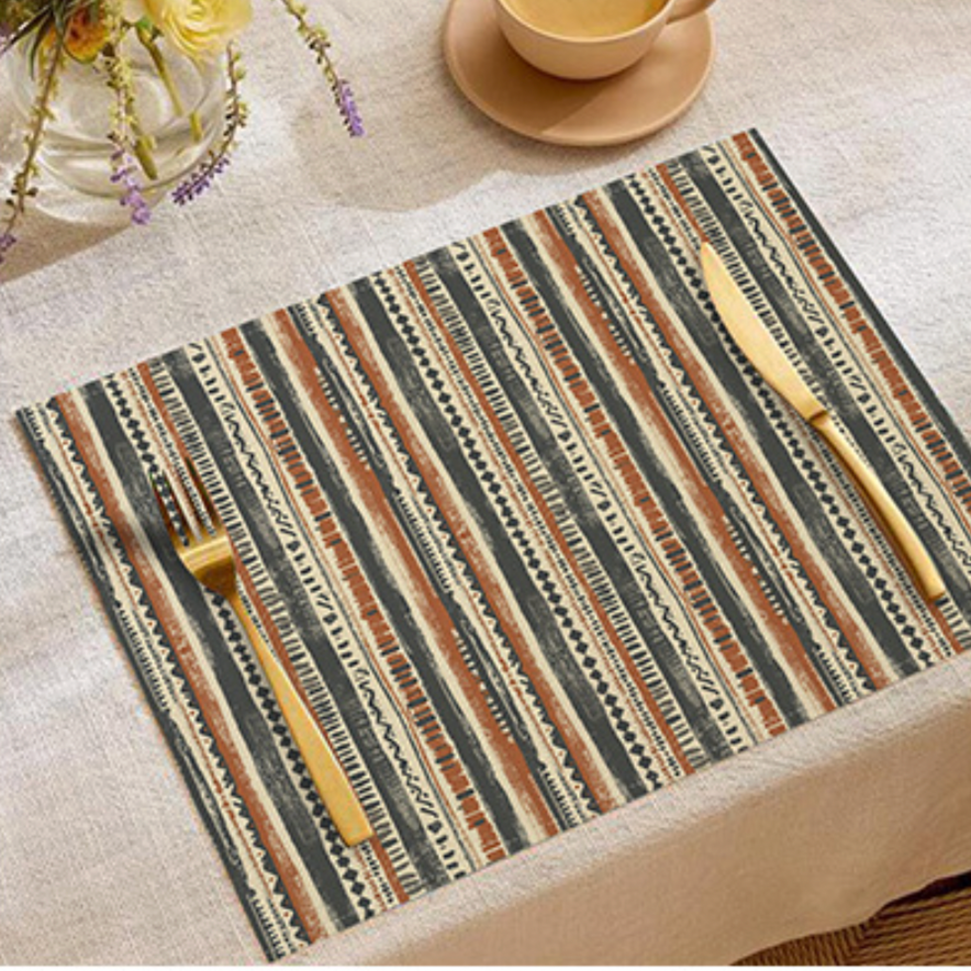 Boho Floral Linen Placemats – Cozy Mediterranean Table Decor