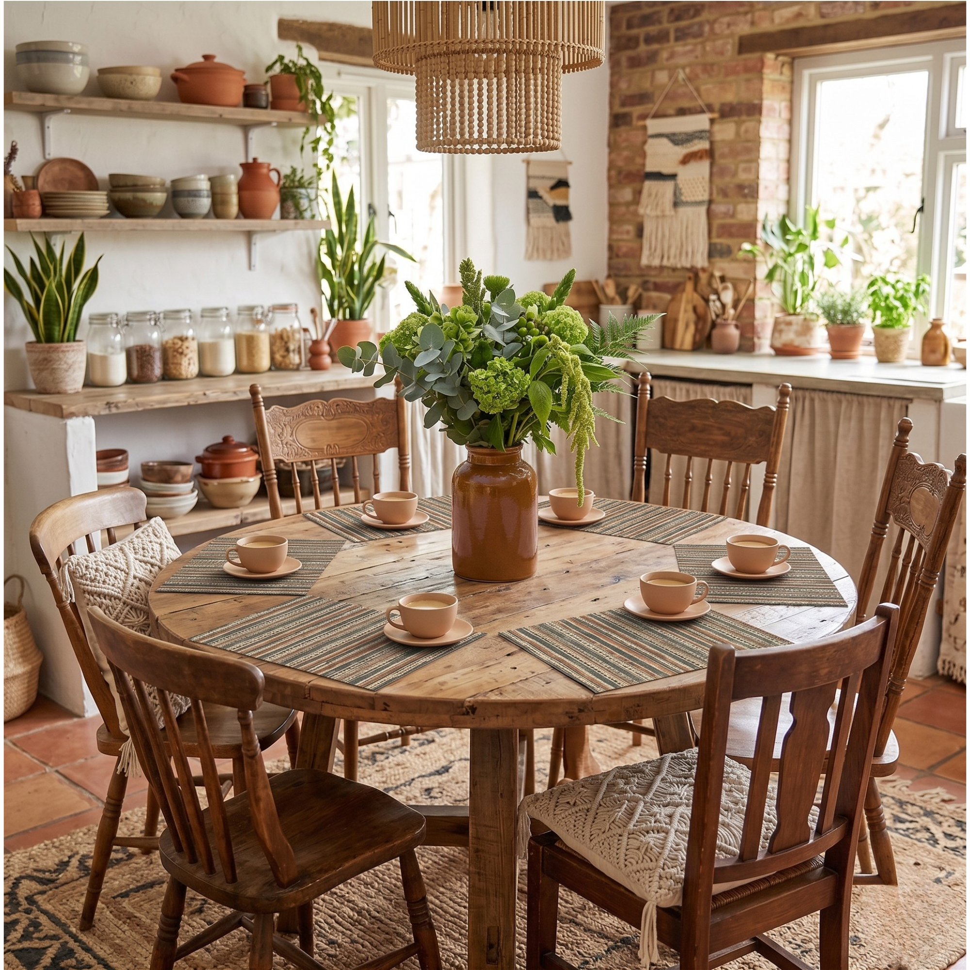 Boho Floral Linen Placemats – Cozy Mediterranean Table Decor