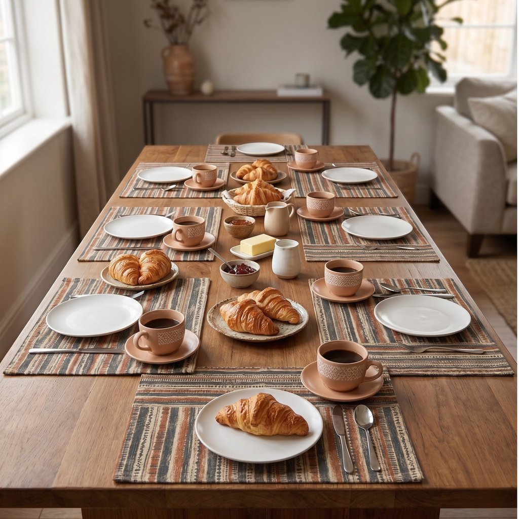 Boho Floral Linen Placemats – Cozy Mediterranean Table Decor