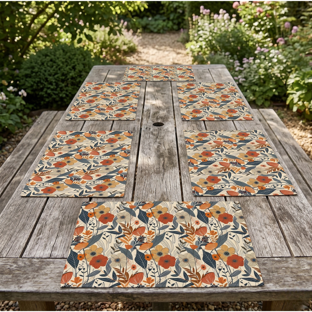 Boho Floral Linen Placemats – Cozy Mediterranean Table Decor