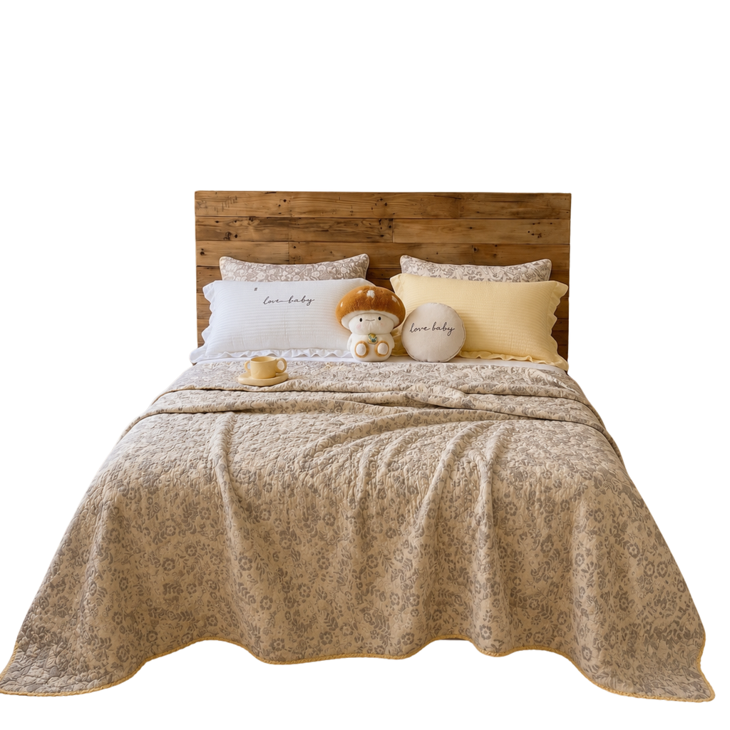 Vintage Floral Muslin Cotton Quilt – Soft Lightweight Bedspread for Cozy Bedrooms