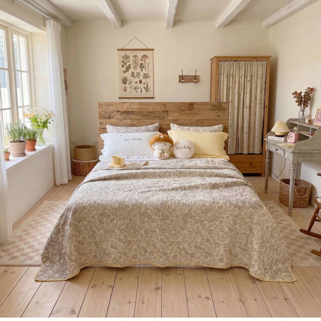 Vintage Floral Muslin Cotton Quilt – Soft Lightweight Bedspread for Cozy Bedrooms