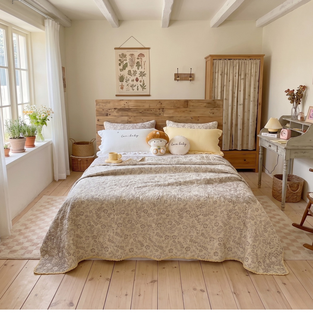 Vintage Floral Muslin Cotton Quilt – Soft Lightweight Bedspread for Cozy Bedrooms