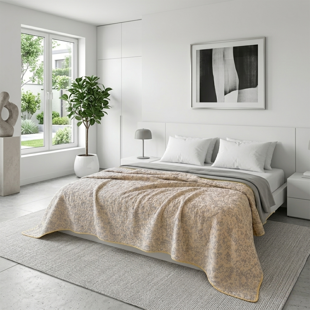 Vintage Floral Muslin Cotton Quilt – Soft Lightweight Bedspread for Cozy Bedrooms