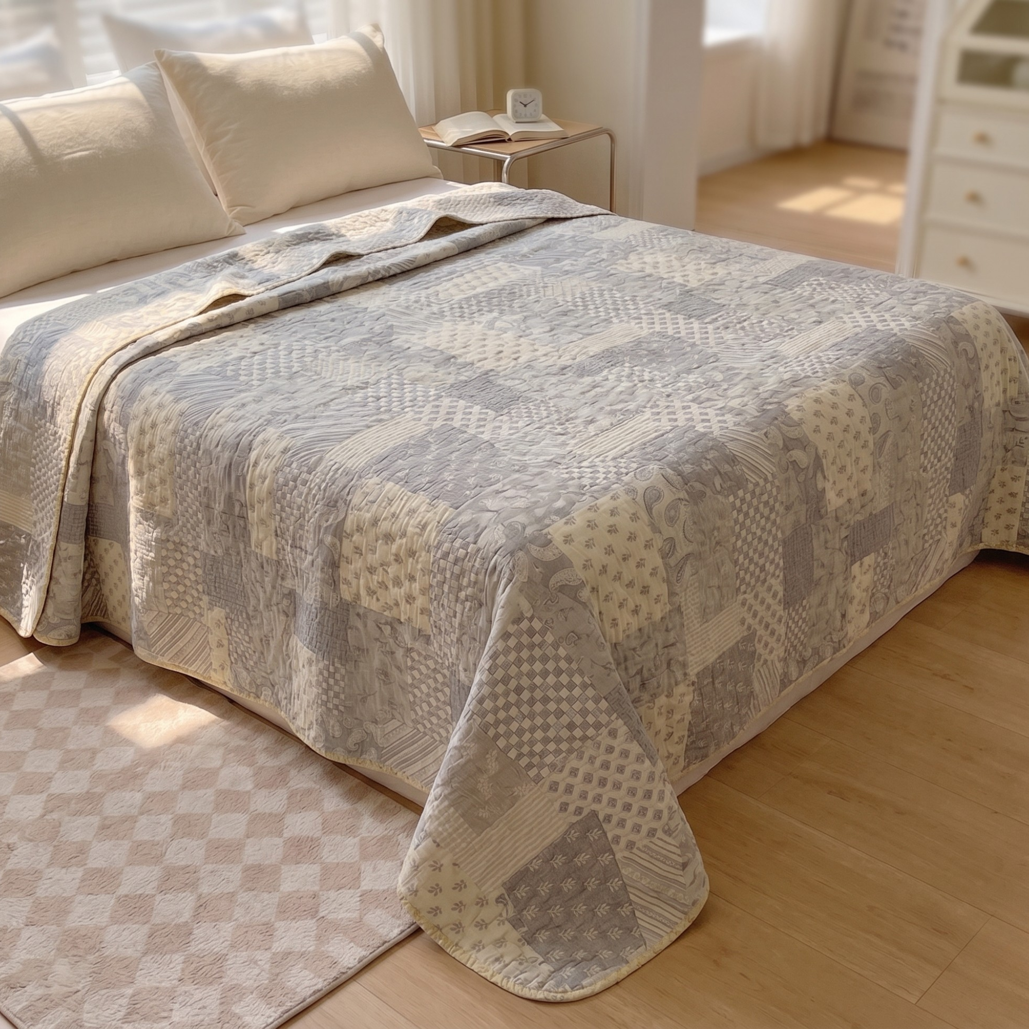 Vintage Floral Muslin Cotton Quilt – Soft Lightweight Bedspread for Cozy Bedrooms