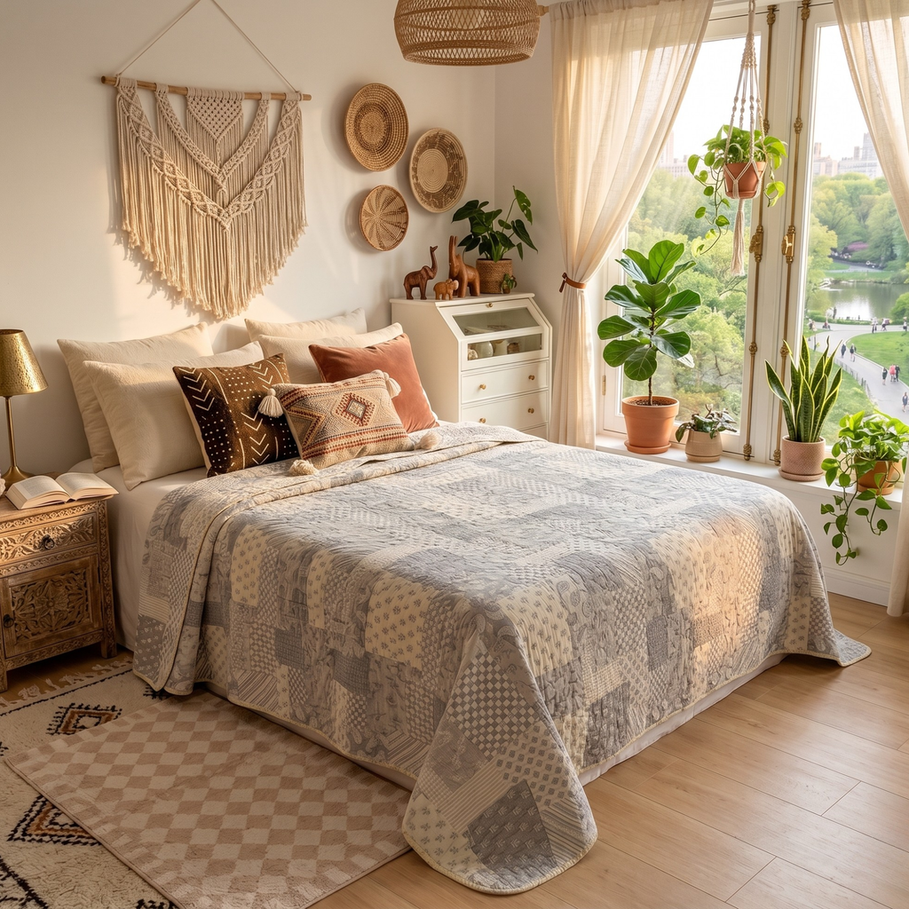Vintage Floral Muslin Cotton Quilt – Soft Lightweight Bedspread for Cozy Bedrooms