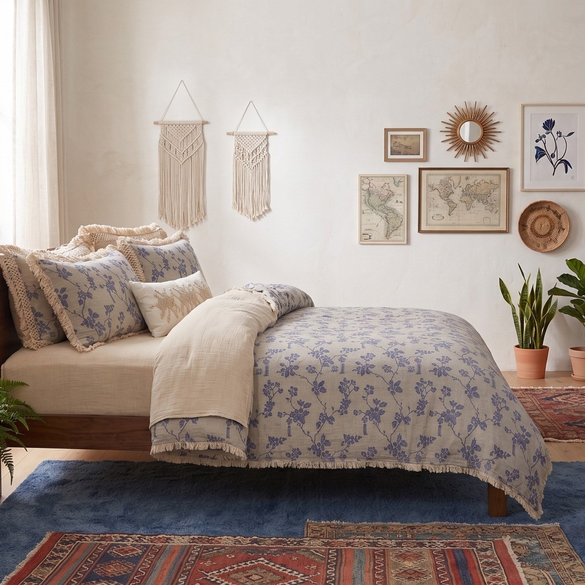 Floral Linen Bedding Set with Tassels | Vintage Cottagecore Duvet Cover