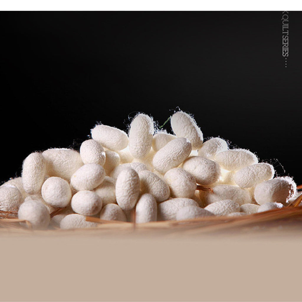 A pile of off-white silk cocoons or fibrous textile pieces resting on a woven straw basket against a black background, with a beige foreground band and vertical text reading 'SCALPERS.