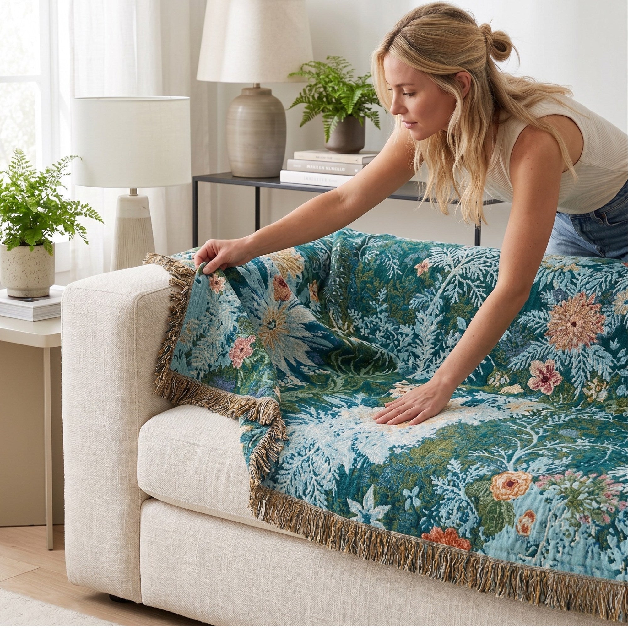Forest Flowers Cotton Blanket – Cottagecore Floral Bed Throw