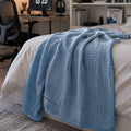 Dusty Blue Waffle Cotton Throw Blanket for Couch and Bed
