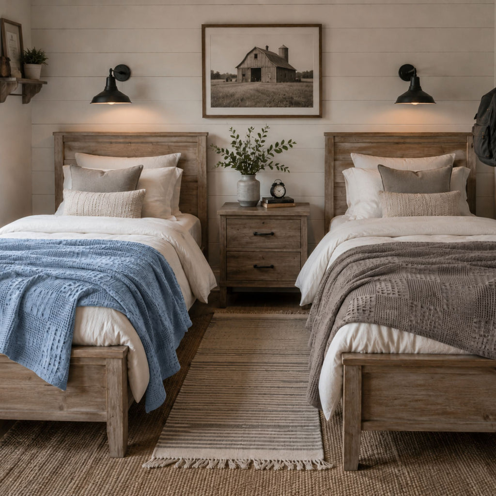 Dusty Blue Waffle Cotton Throw Blanket for Couch and Bed