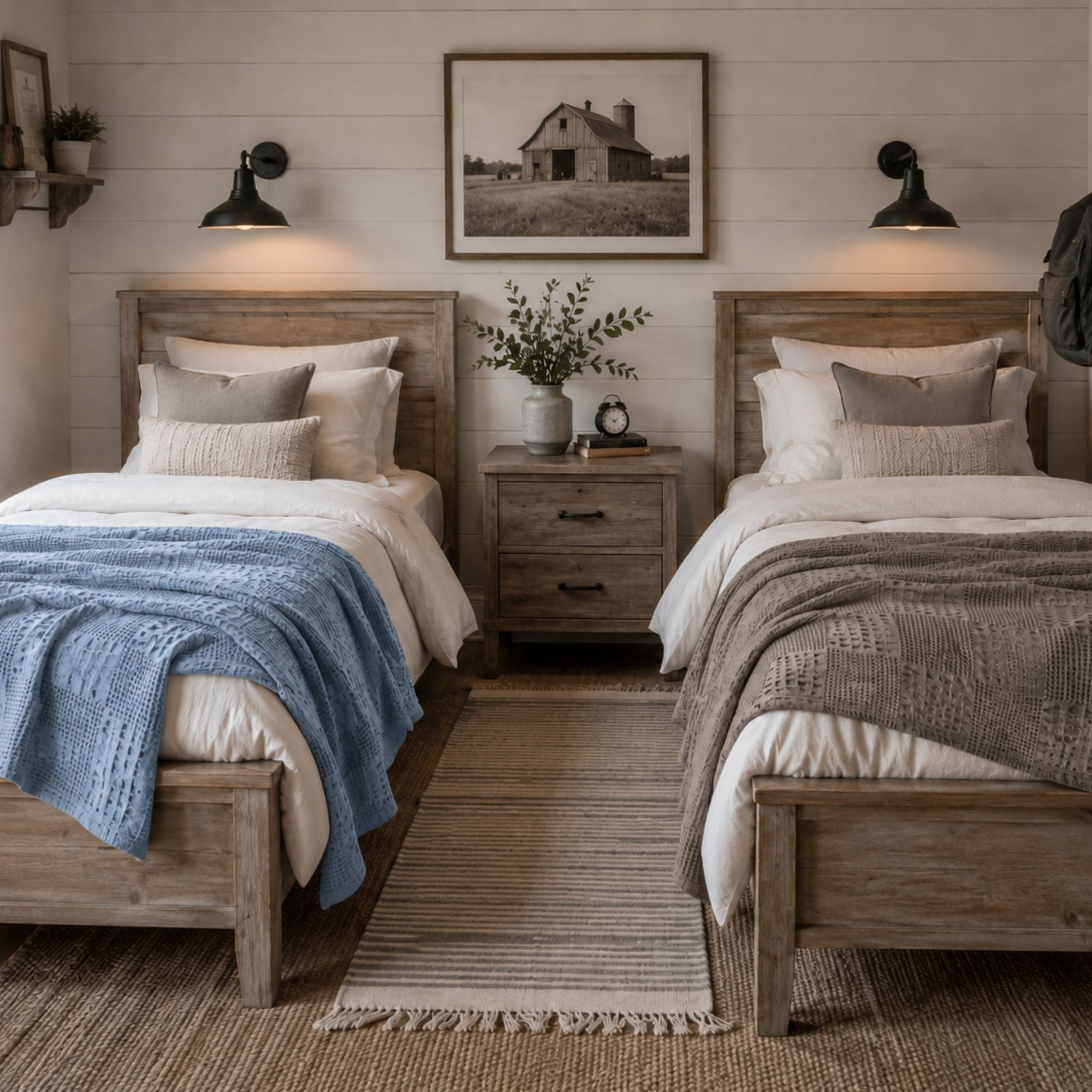 Dusty Blue Waffle Cotton Throw Blanket for Couch and Bed