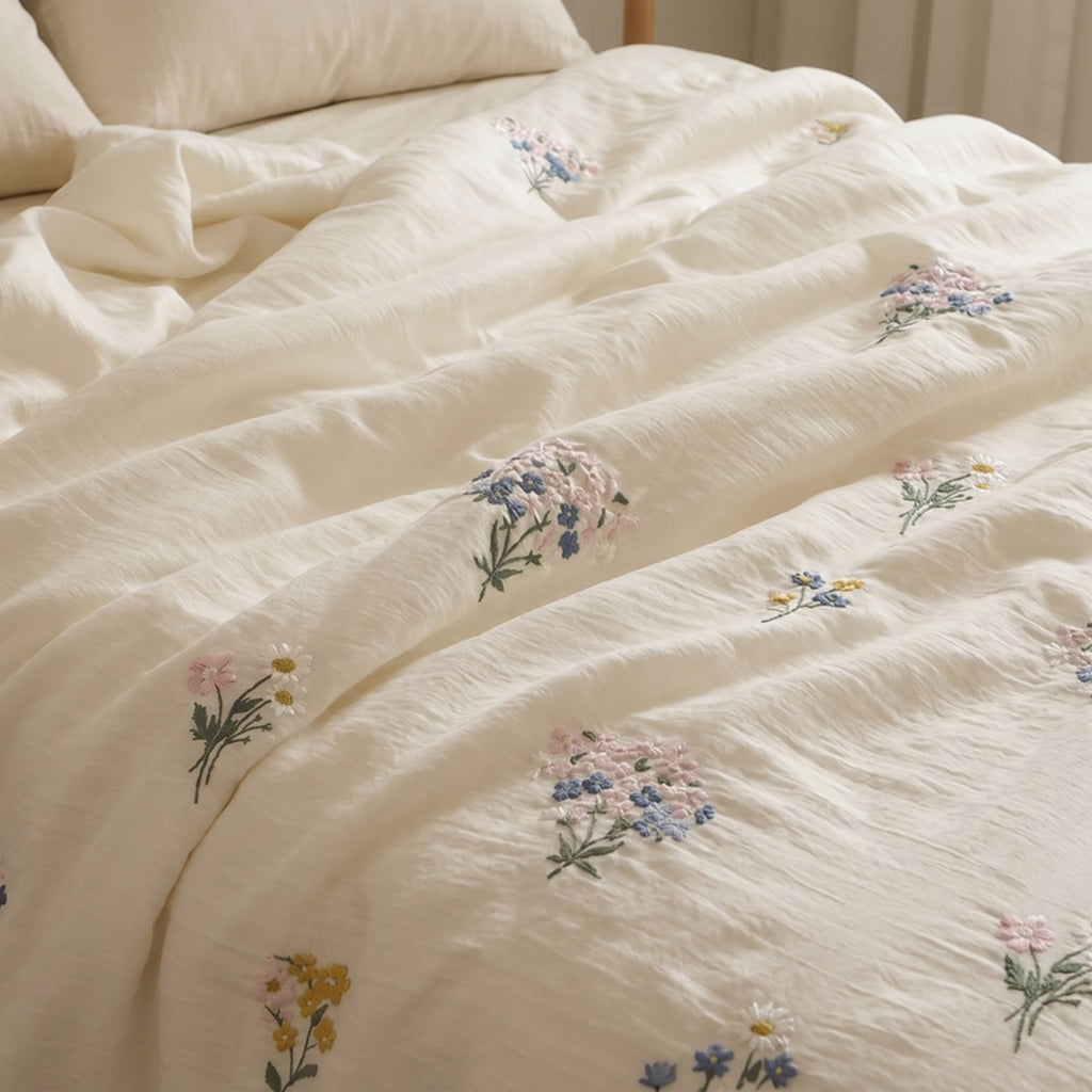 Embroidered Tencel Cooling Quilt – Lightweight Floral Summer Bedspread