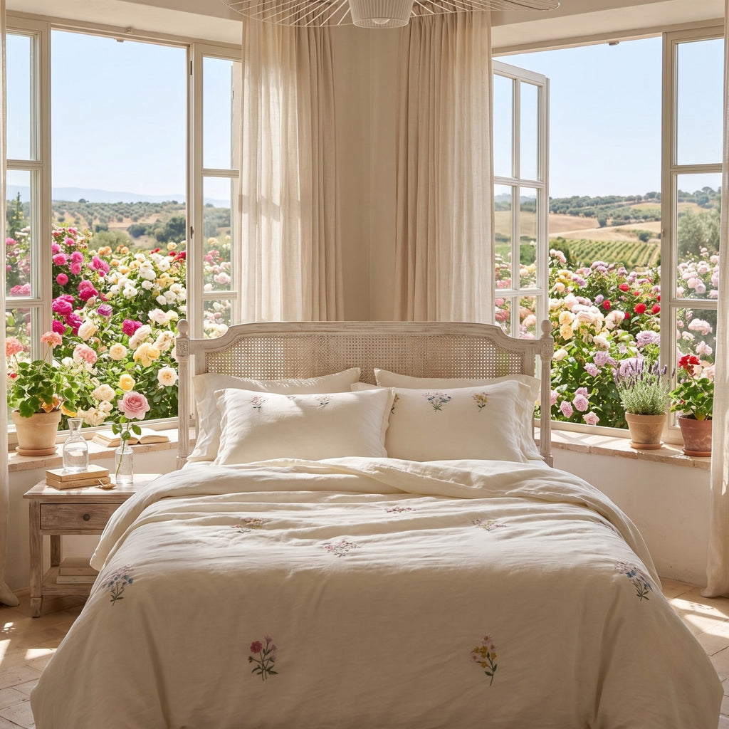 Embroidered Tencel Cooling Quilt – Lightweight Floral Summer Bedspread