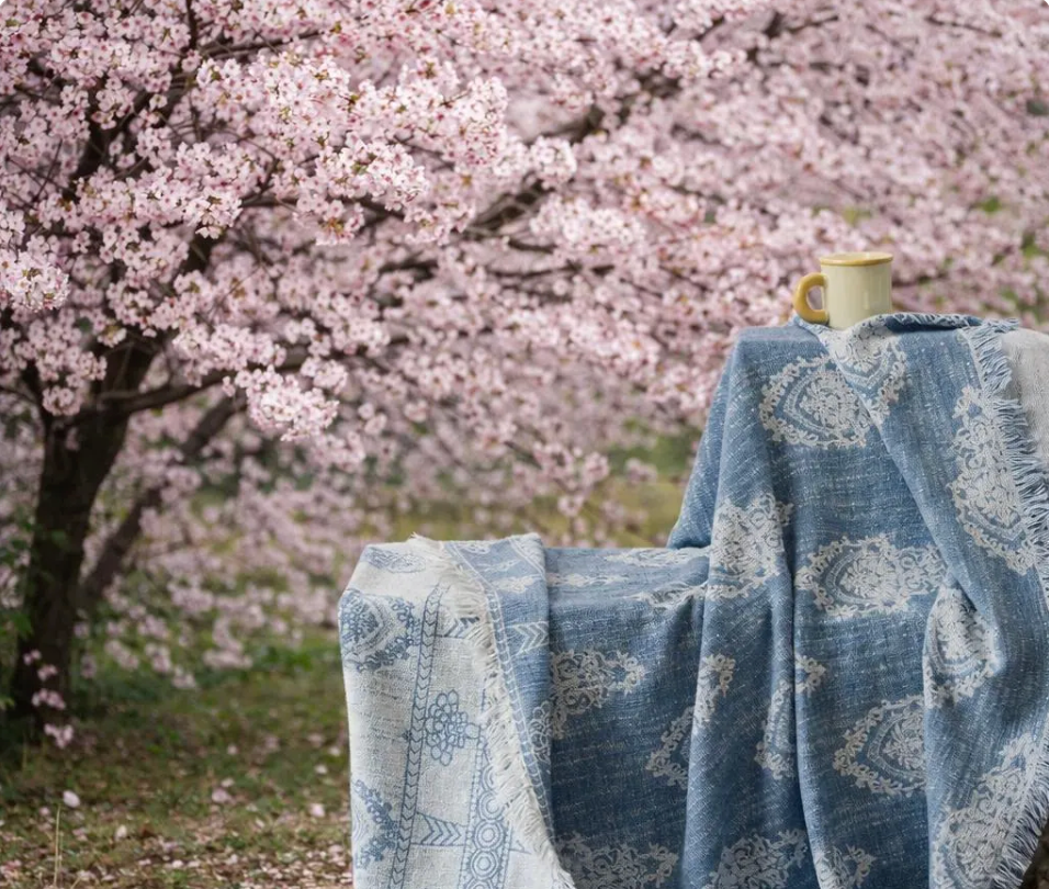 Cotton Linen Throw Blanket – Rustic Wabi-Sabi Sofa Cover