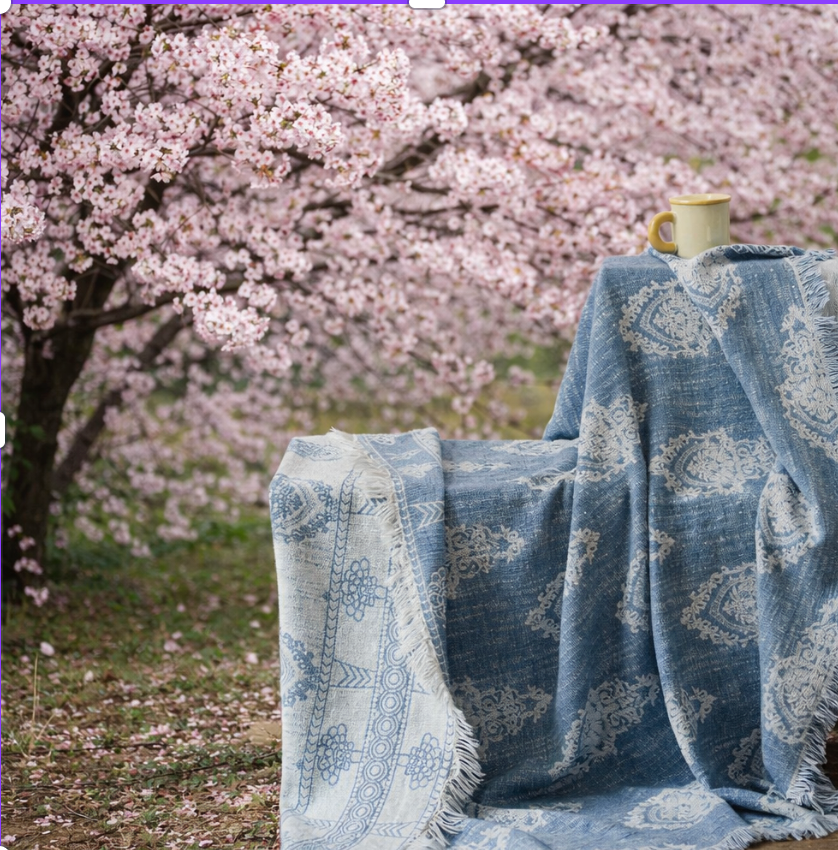 Cotton Linen Throw Blanket – Rustic Wabi-Sabi Sofa Cover