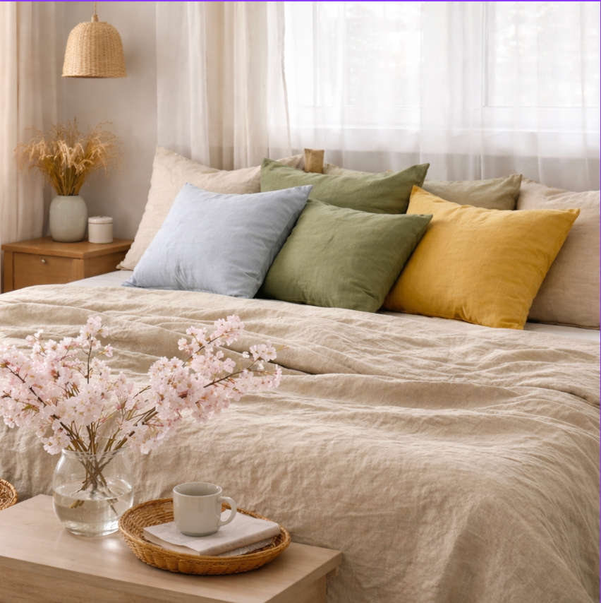 Washed Linen Pillow Covers, Set of 2 – Natural Minimalist Cushion, Neutral Home Decor