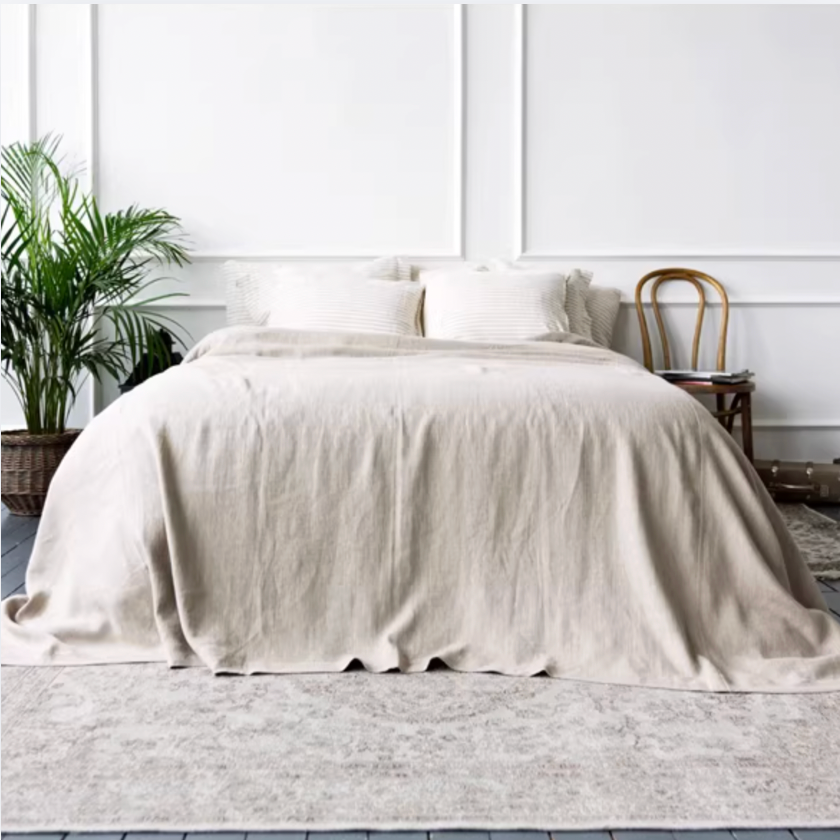 Linen Bed Sheet Washed Breathable Natural Linen Bedding, Multiple Colors