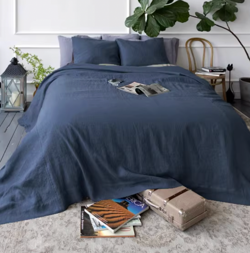 Linen Bed Sheet Washed Breathable Natural Linen Bedding, Multiple Colors