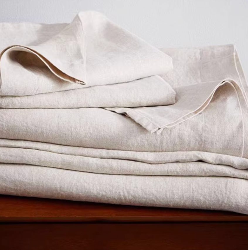 Linen Bed Sheet Washed Breathable Natural Linen Bedding, Multiple Colors