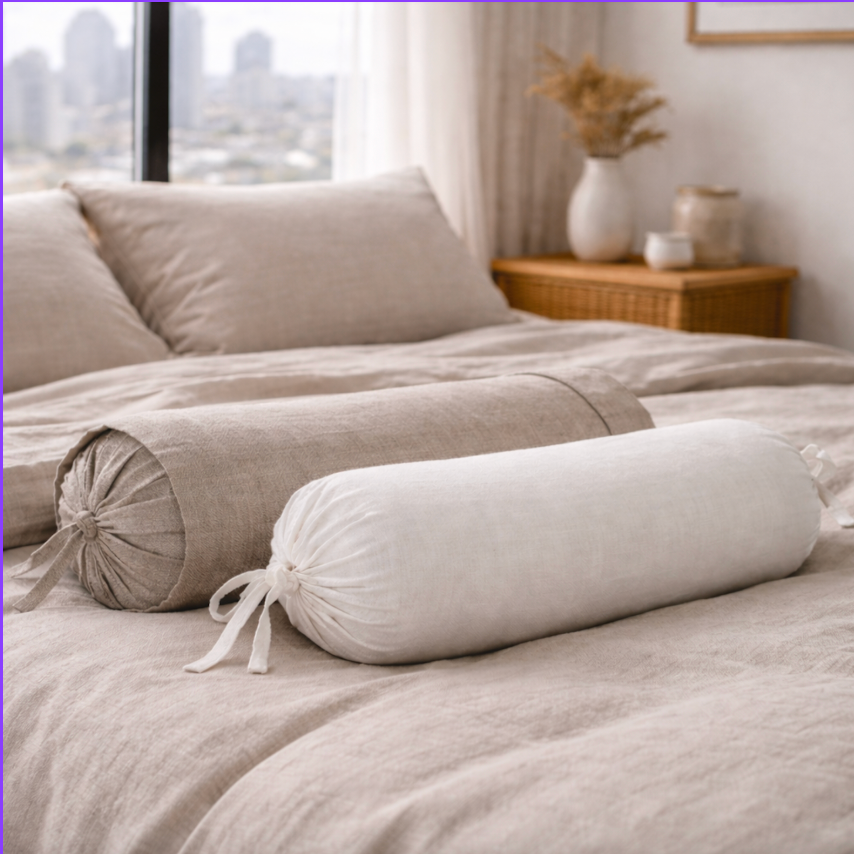 Linen Bolster Pillow Cover- French Flax Linen, Minimalist Cylinder Cushion, Natural Neutral Bedding Accent