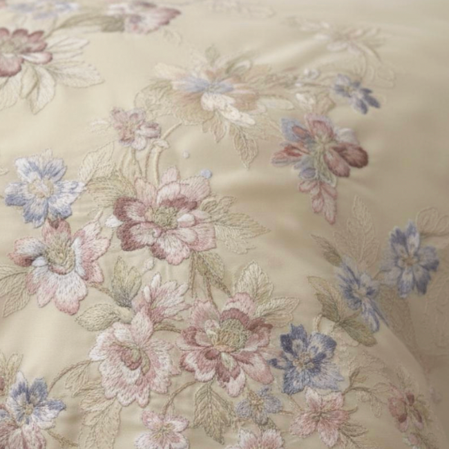 Floral Embroidered Cotton Duvet Cover Set - Elegant 4 Piece Bedding
