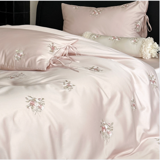Rose Embroidery Cotton Bedding Set – Cream Floral Duvet Cover