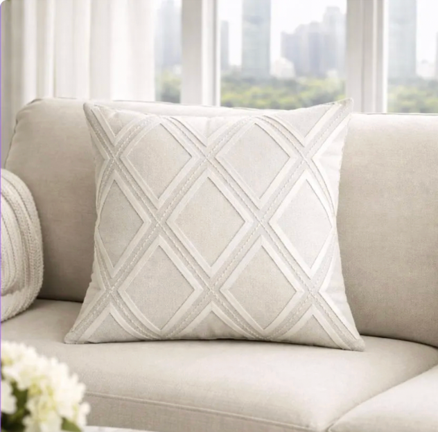 Grey Embroidered Pillow Cover, Cotton Linen Cushion Case, Nordic Decor (45x45 cm)