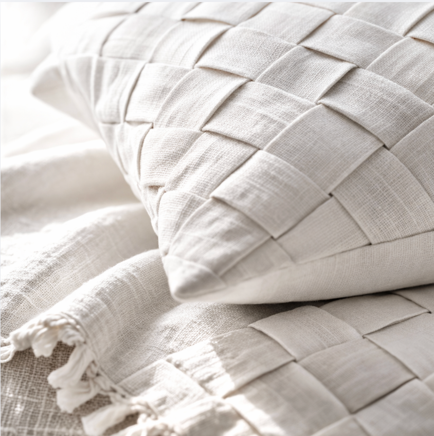 Linen Cotton Pillow Cover, Neutral Textured Cushion Cover, Ivory Beige Sofa Pillows