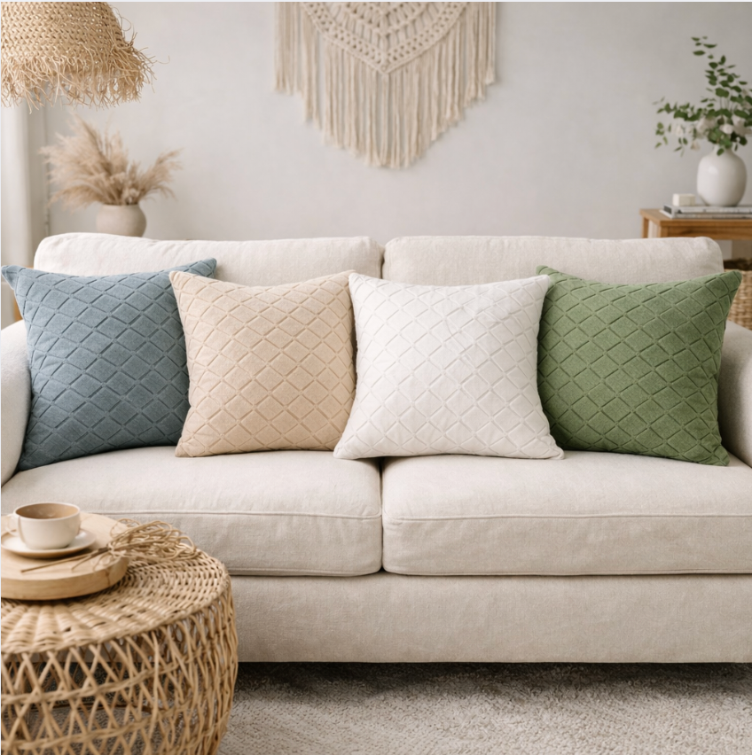 Linen Cotton Pillow Cover, Neutral Textured Cushion Cover, Ivory Beige Sofa Pillows