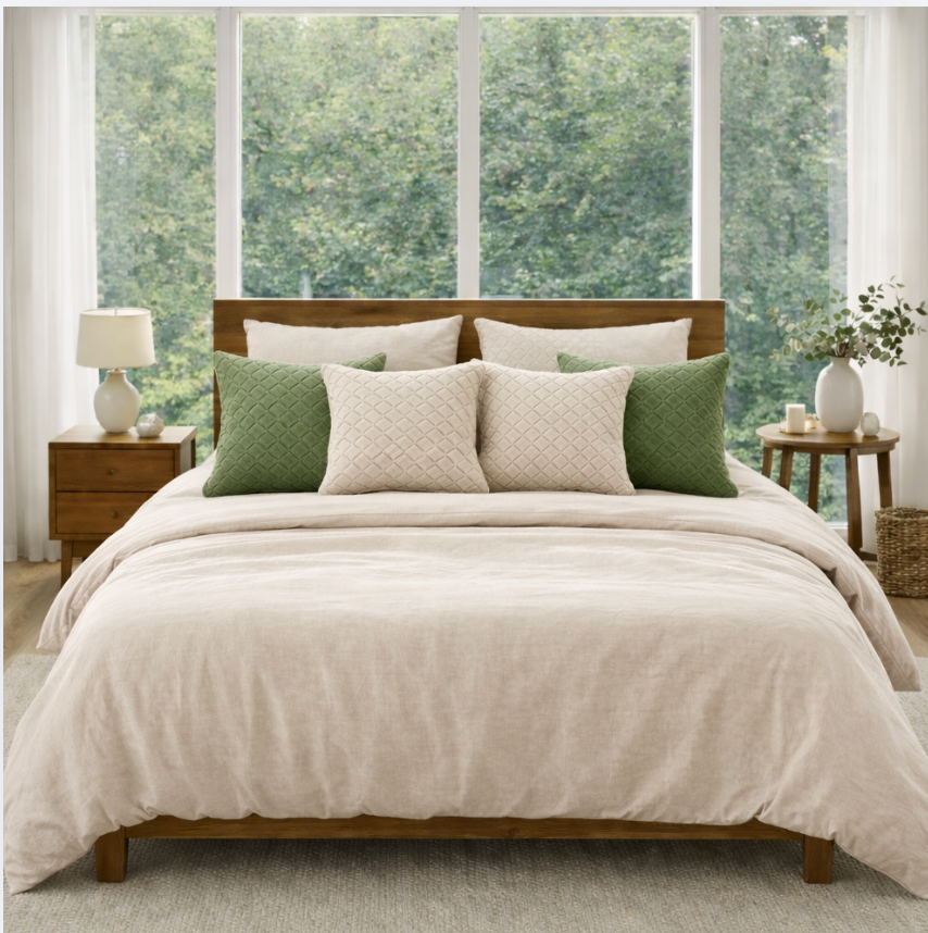 Linen Cotton Pillow Cover, Neutral Textured Cushion Cover, Ivory Beige Sofa Pillows
