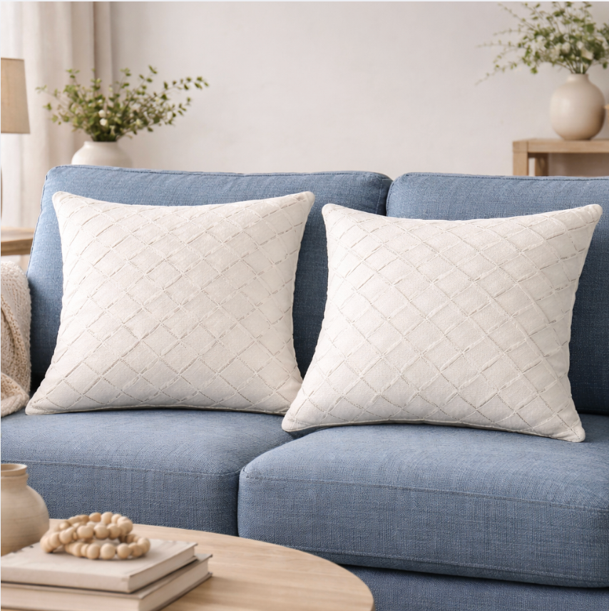 Linen Cotton Pillow Cover, Neutral Textured Cushion Cover, Ivory Beige Sofa Pillows