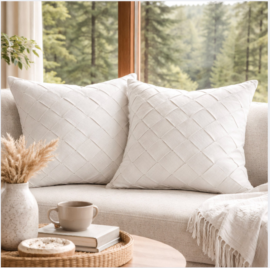 Linen Cotton Pillow Cover, Neutral Textured Cushion Cover, Ivory Beige Sofa Pillows