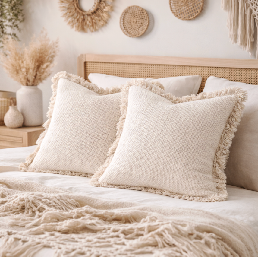 Cotton Linen Pillow Covers,Set of 2 Neutral Textured Cuschions, Beige Ivory Sofa Pillows, Minimalist Home Decor
