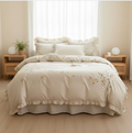 Cotton Linen Embroidered Duvet Cover Set with Sheet & Pillowcases