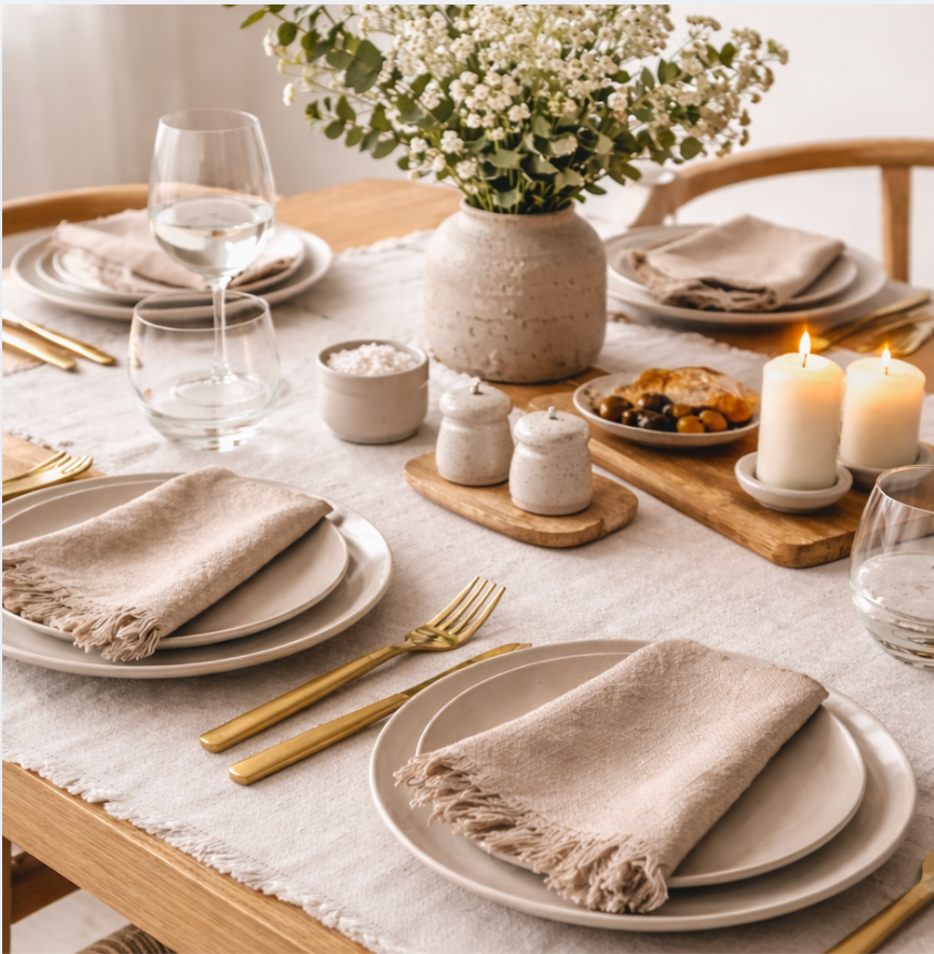 Minimal Neutral Table Napkins, Soft Morning, Set of 6