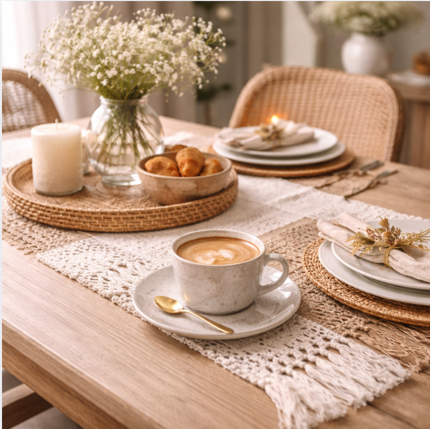 Cotton Linen Table Runner/ Morning Coffee Ritual
