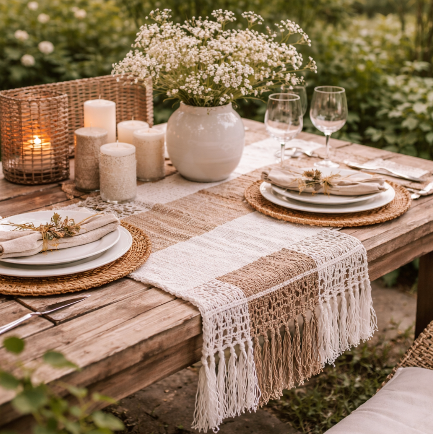 Cotton Linen Table Runner/ Morning Coffee Ritual