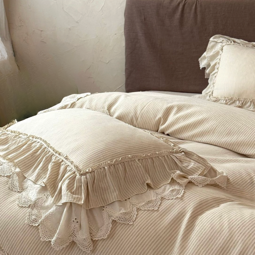Ruffled Linen Bedding Set - French Cottage Style Duvet Cover