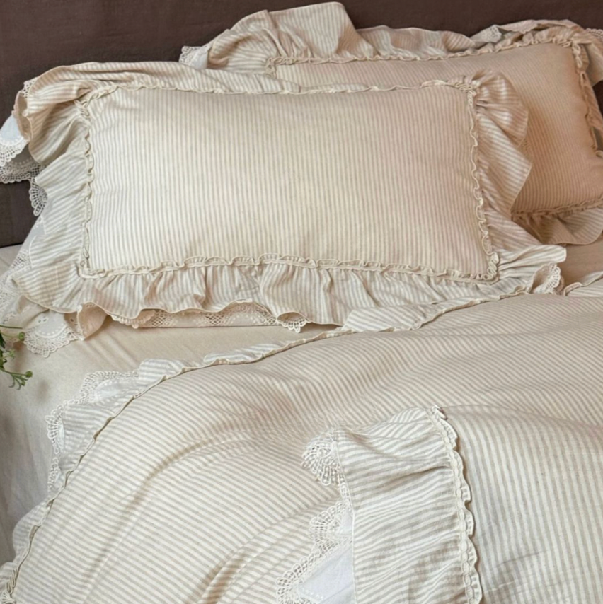 Ruffled Linen Bedding Set - French Cottage Style Duvet Cover