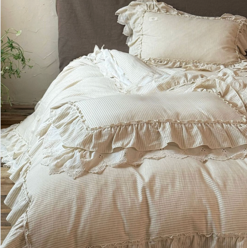 Ruffled Linen Bedding Set - French Cottage Style Duvet Cover