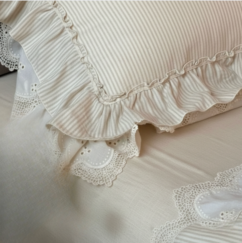 Ruffled Linen Bedding Set - French Cottage Style Duvet Cover