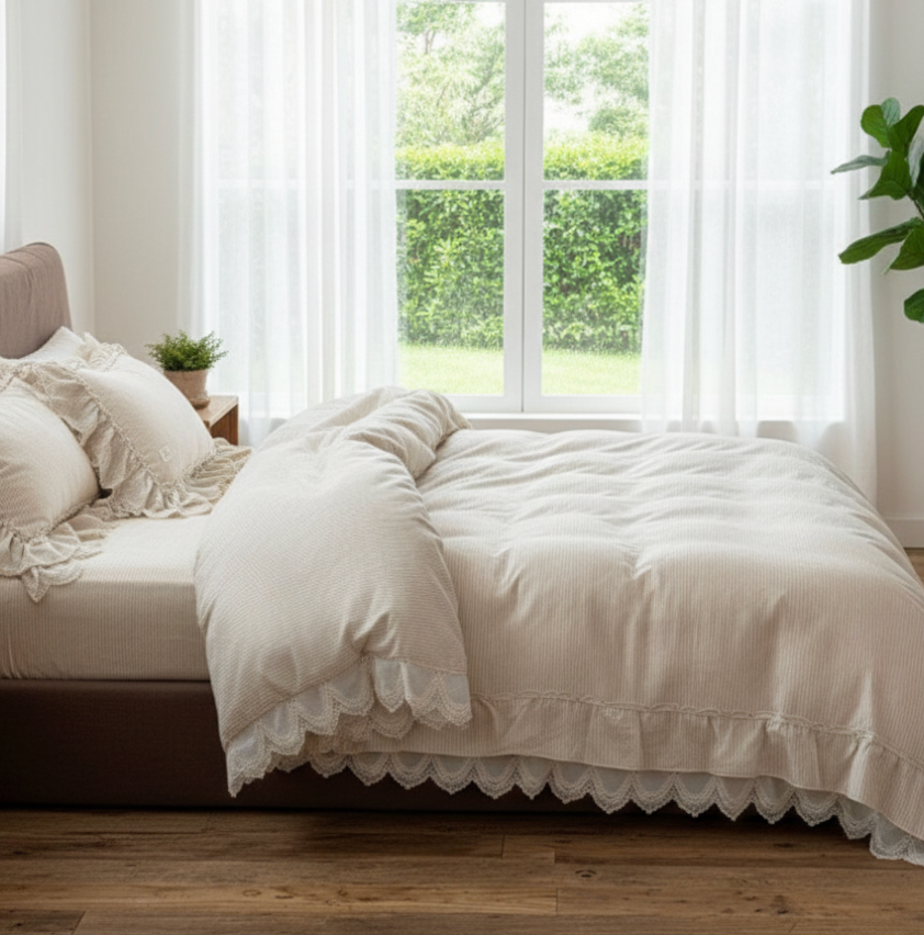 Ruffled Linen Bedding Set - French Cottage Style Duvet Cover