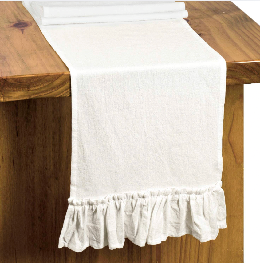 Ruffled Cotton Table Runner- Soft Farmhouse Dining Decor